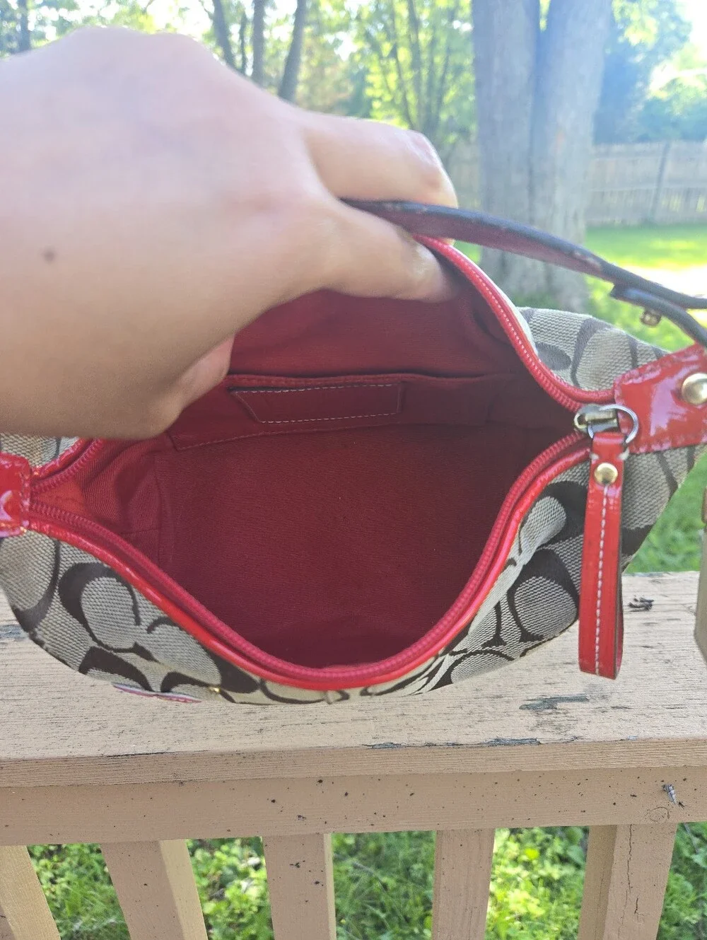 Coach Y2K Mini Monogram C Red Red Patent Leather Trim Flower Appliqué w/ Wrislet